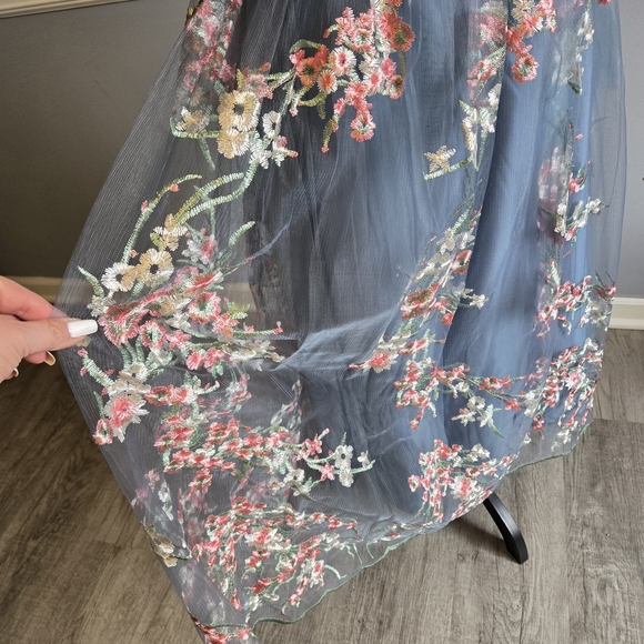 Floral Embroidered Blue Dress - Picture 3 of 11